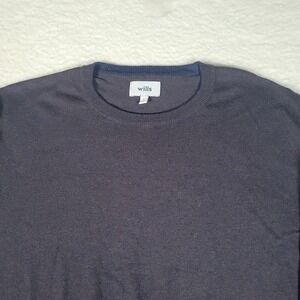 Wills Sweater Mens Size L Navy Blue Cotton Cashmere Crewneck Long Sleeve Knit